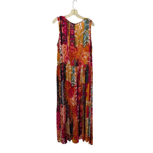 Coldwater Creek Boho Maxi Dress Ikat Patchwork Viscose M Pockets Button Closure - Picture 2 of 11